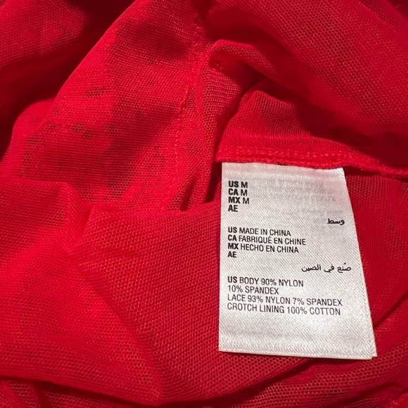 NWT INC International Concepts Long-Sleeve Lace Mesh Bodysuit Red - Picture 10 of 10
